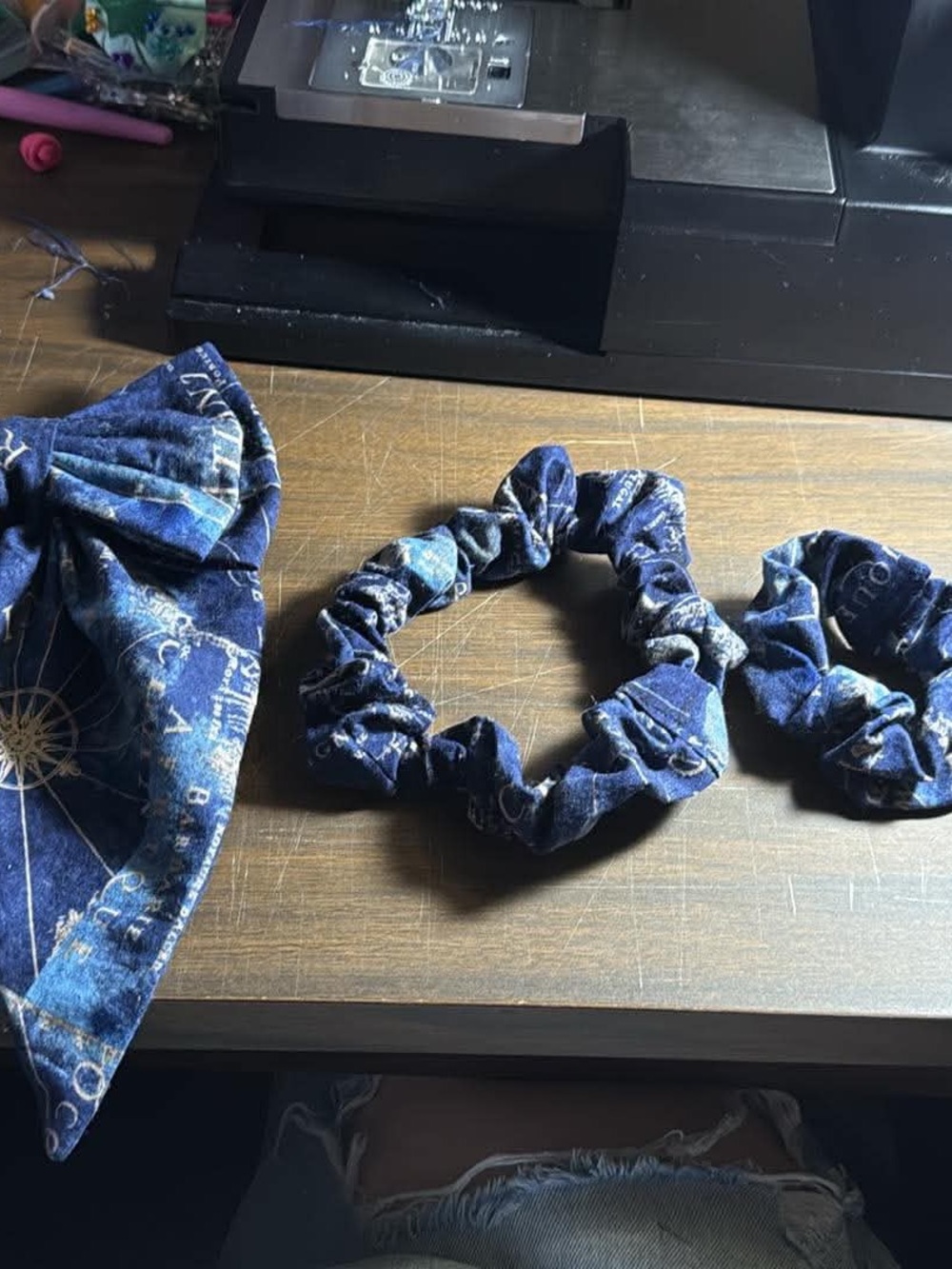 Navy Star-Map Fabric Scrunchie Trio - Women's Hair Accessories